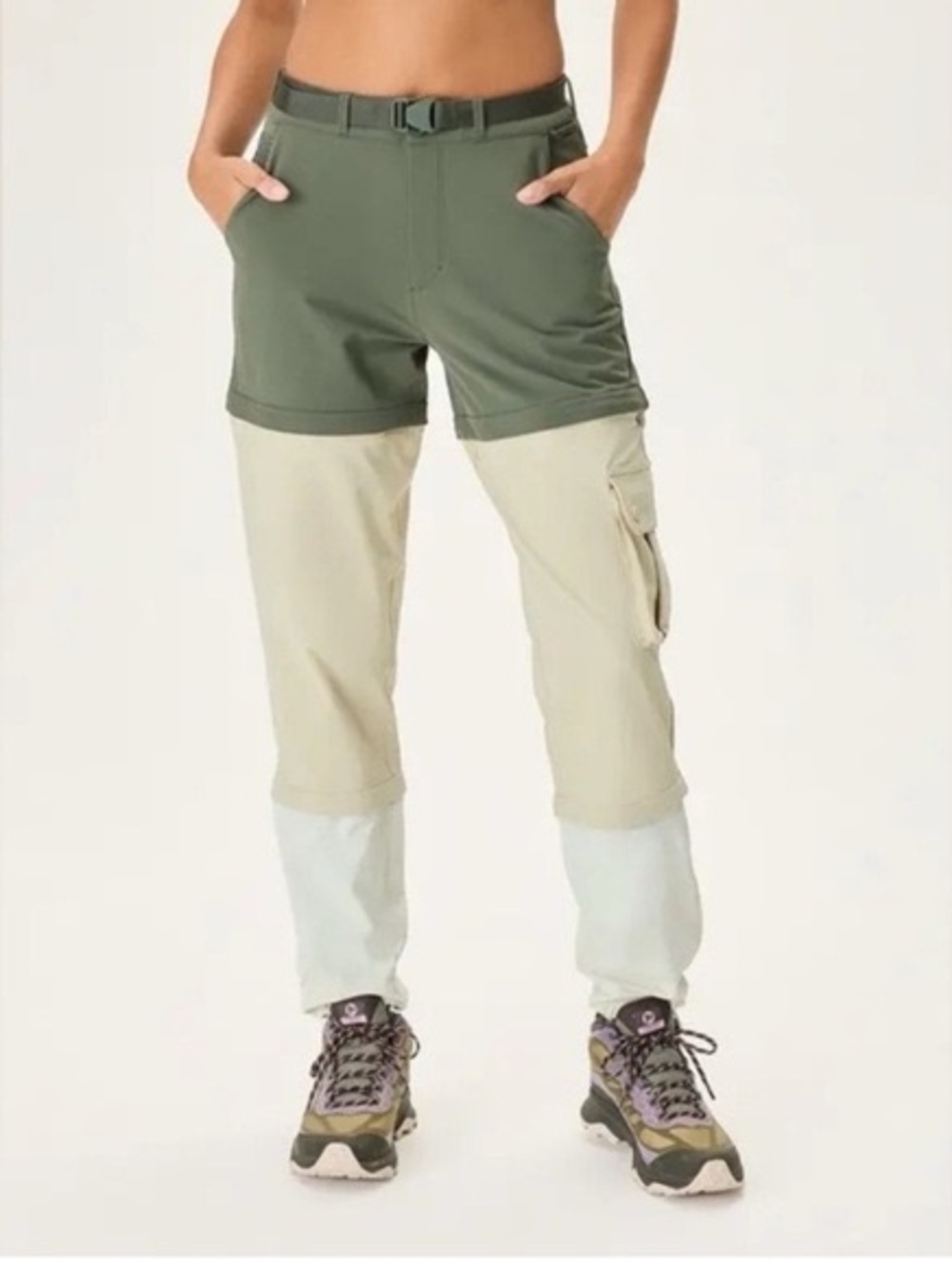Outdoor Voices Rectrek Zip-Off Pant s in Tea Tree/Calcite/Milk Stone size S
